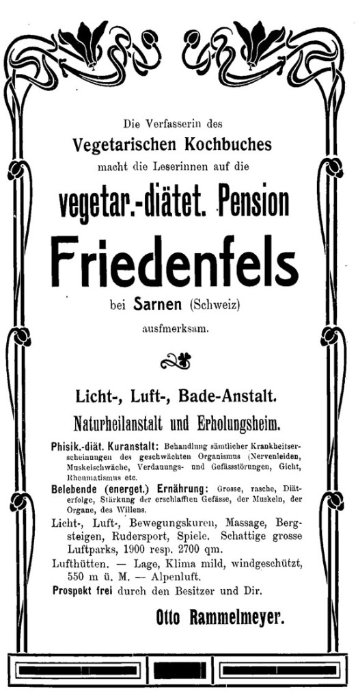 Inserat für Friedenfelds mit Nennung von Martha Rammelmeyer. abgedruckt in der 7. Auflage ihres Kochbuchs.